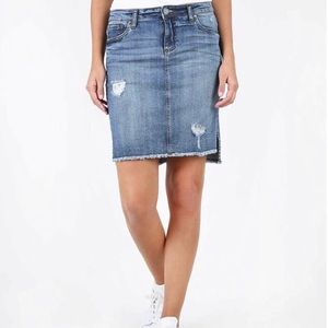 Kut From The Kloth Distressed Raw Hem Denim Skirt